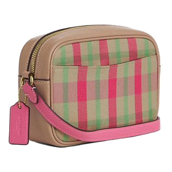 Coach Mini Jamie Camera Bag With Plaid Print Pink Multi # CBM37