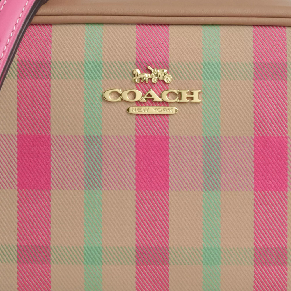 Coach Mini Jamie Camera Bag With Plaid Print Pink Multi # CBM37