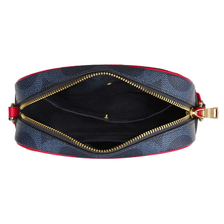 Coach Mini Jamie Camera Bag In Signature Canvas With Varsity Stripe Denim Bold Red # CBM36