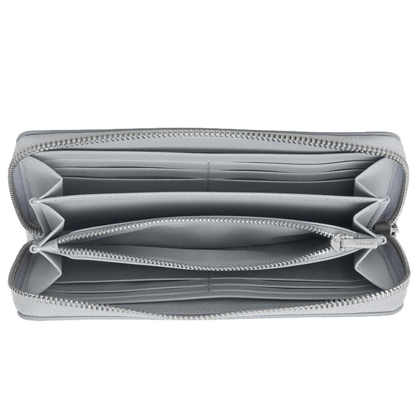 Coach Long Zip Around Wallet In Sketch Signature Canvas Silver Ice Blue # CBO02