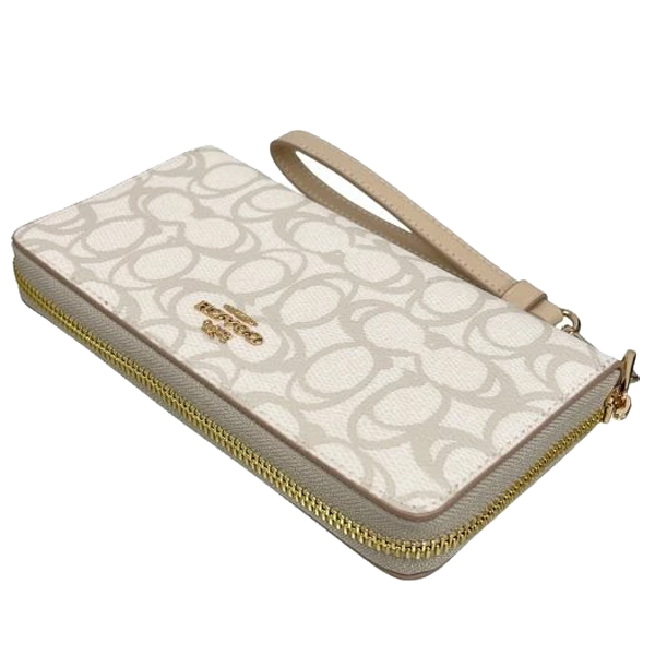 Coach Long Zip Around Wallet In Sketch Signature Canvas Ivory # CBO02