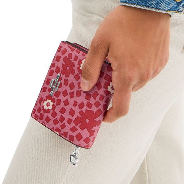 Coach Snap Wallet With Floral Print Silver Pink Multi # CBO75