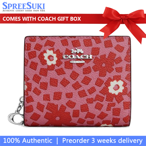 Coach Snap Wallet With Floral Print Silver Pink Multi # CBO75