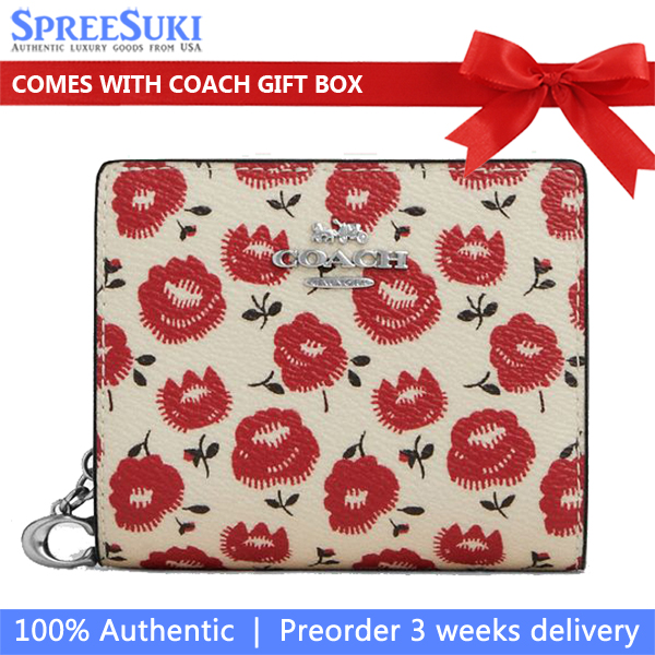 Coach Snap Wallet With Floral Print Silver Chalk Black Multi # CBO76
