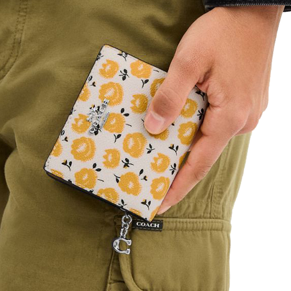Coach Snap Wallet With Floral Print Silver Chalk Buttercup Multi # CBO76