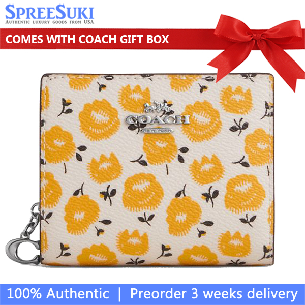 Coach Snap Wallet With Floral Print Silver Chalk Buttercup Multi # CBO76