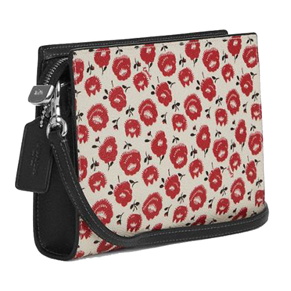 Coach Slim Crossbody Bag With Floral Print Silver Chalk Black Multi # CBM35