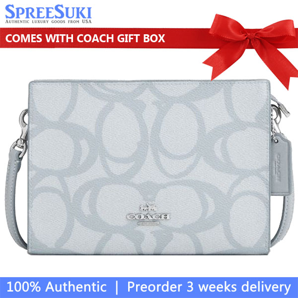 Coach Slim Crossbody Bag In Sketch Signature Canvas Silver Ice Blue # CBL93