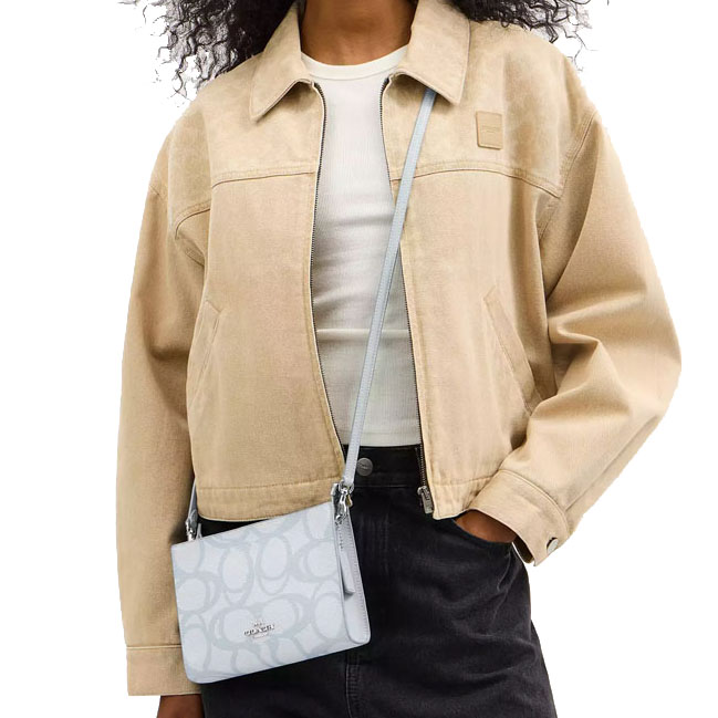 Coach Slim Crossbody Bag In Sketch Signature Canvas Silver Ice Blue # CBL93