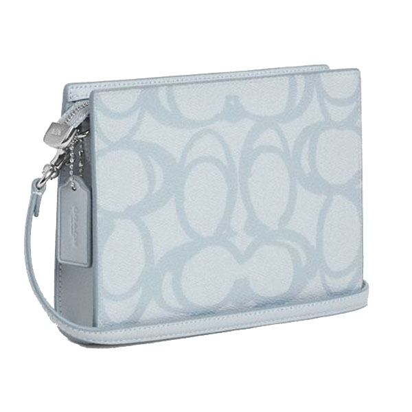 Coach Slim Crossbody Bag In Sketch Signature Canvas Silver Ice Blue # CBL93