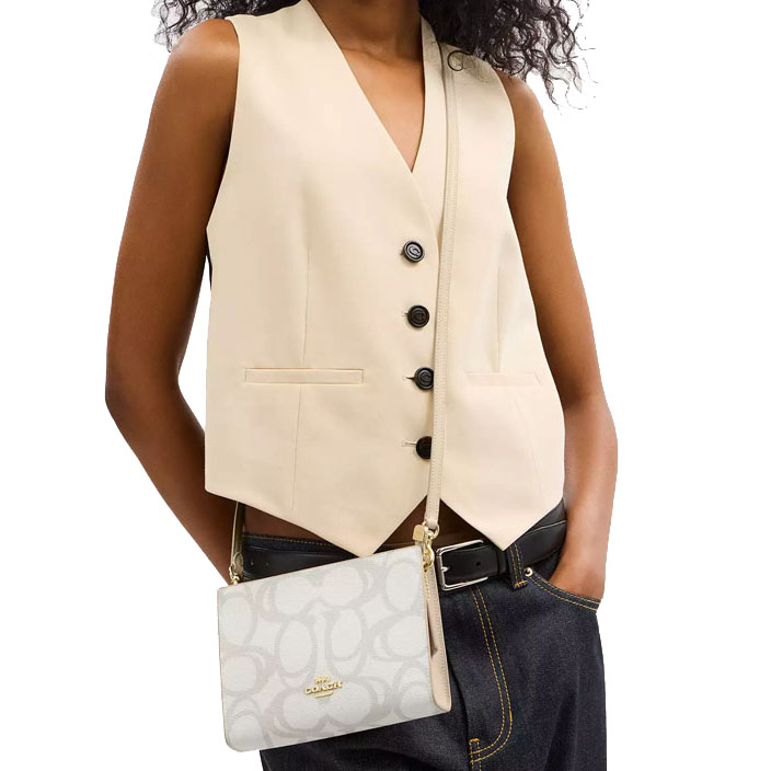 Coach Slim Crossbody Bag In Sketch Signature Canvas Ivory # CBL93