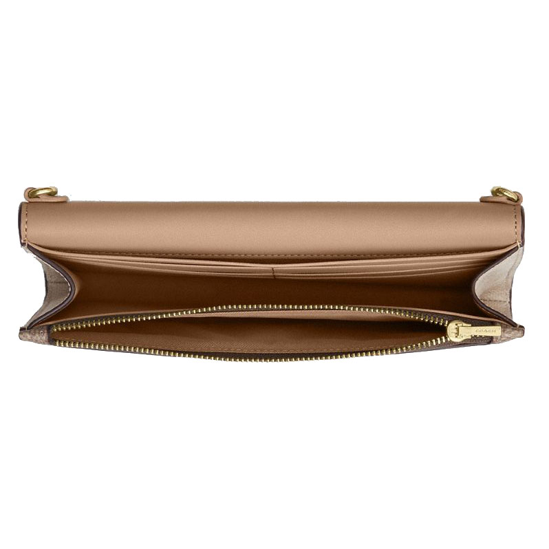 Coach Klare Wallet With Chain In Blocked Signature Canvas Sand Tan # CBI21