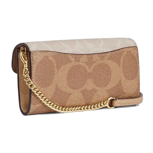 Coach Klare Wallet With Chain In Blocked Signature Canvas Sand Tan # CBI21