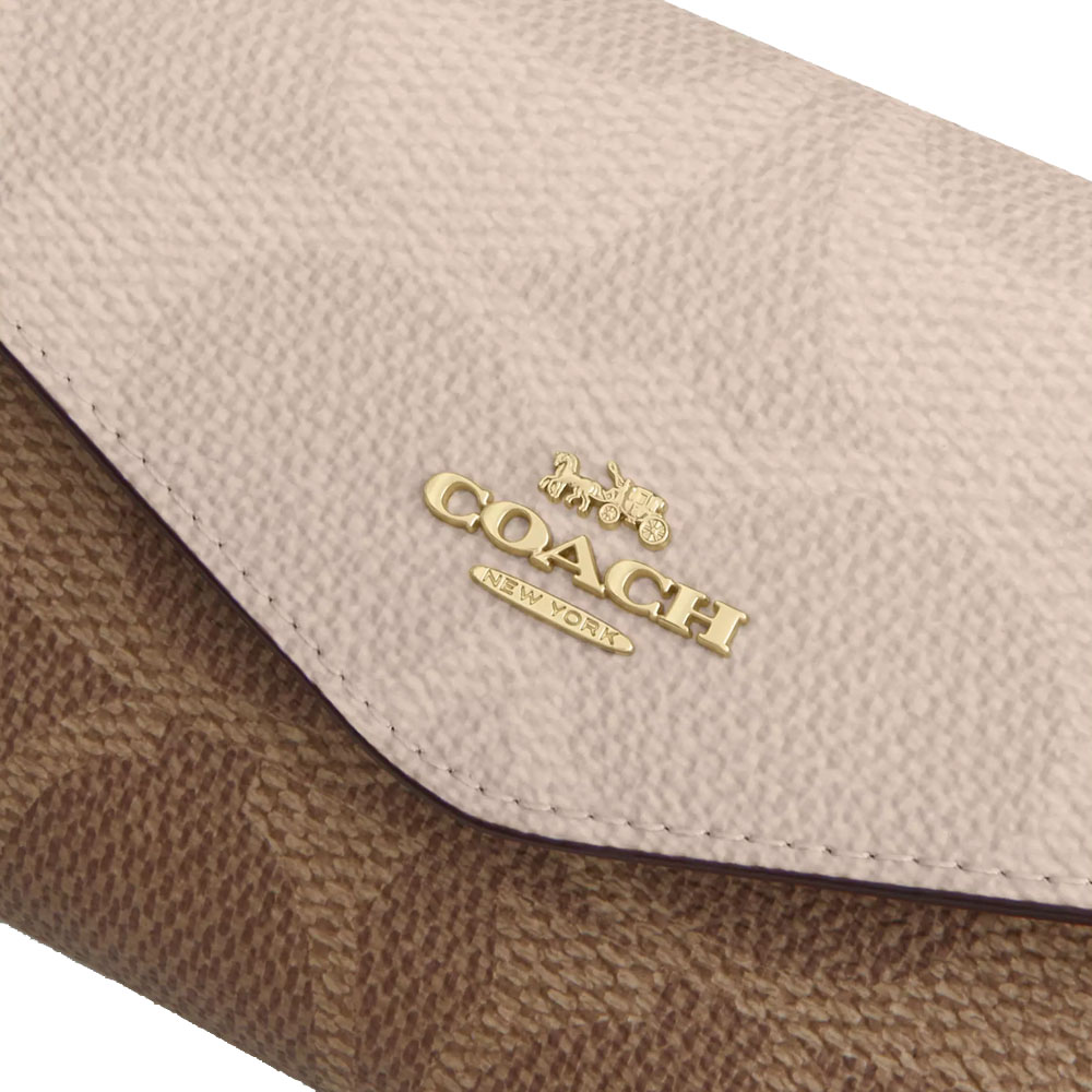 Coach Klare Wallet With Chain In Blocked Signature Canvas Sand Tan # CBI21