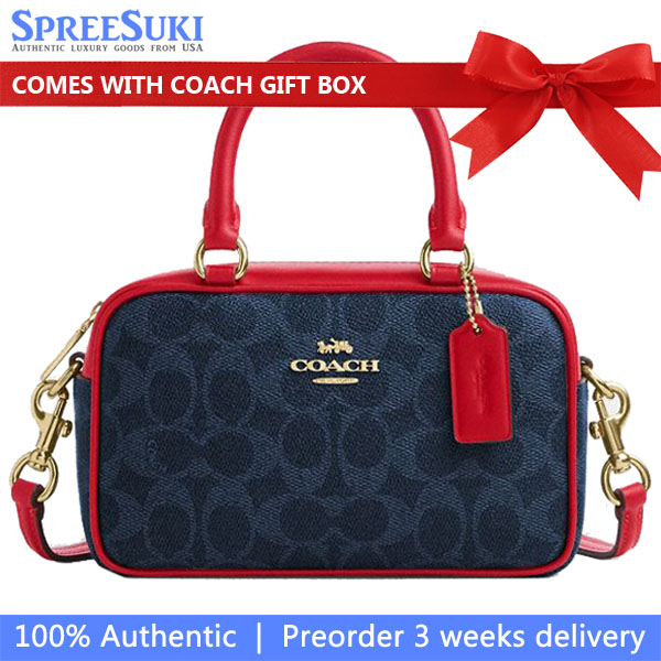 Coach Satchel Crossbody Bag In Signature Canvas Denim Bold Red # CW197