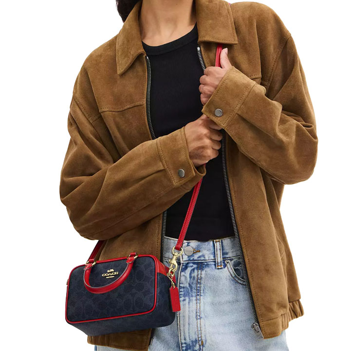 Coach Satchel Crossbody Bag In Signature Canvas Denim Bold Red # CW197