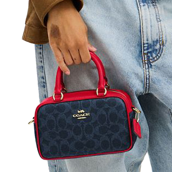 Coach Satchel Crossbody Bag In Signature Canvas Denim Bold Red # CW197
