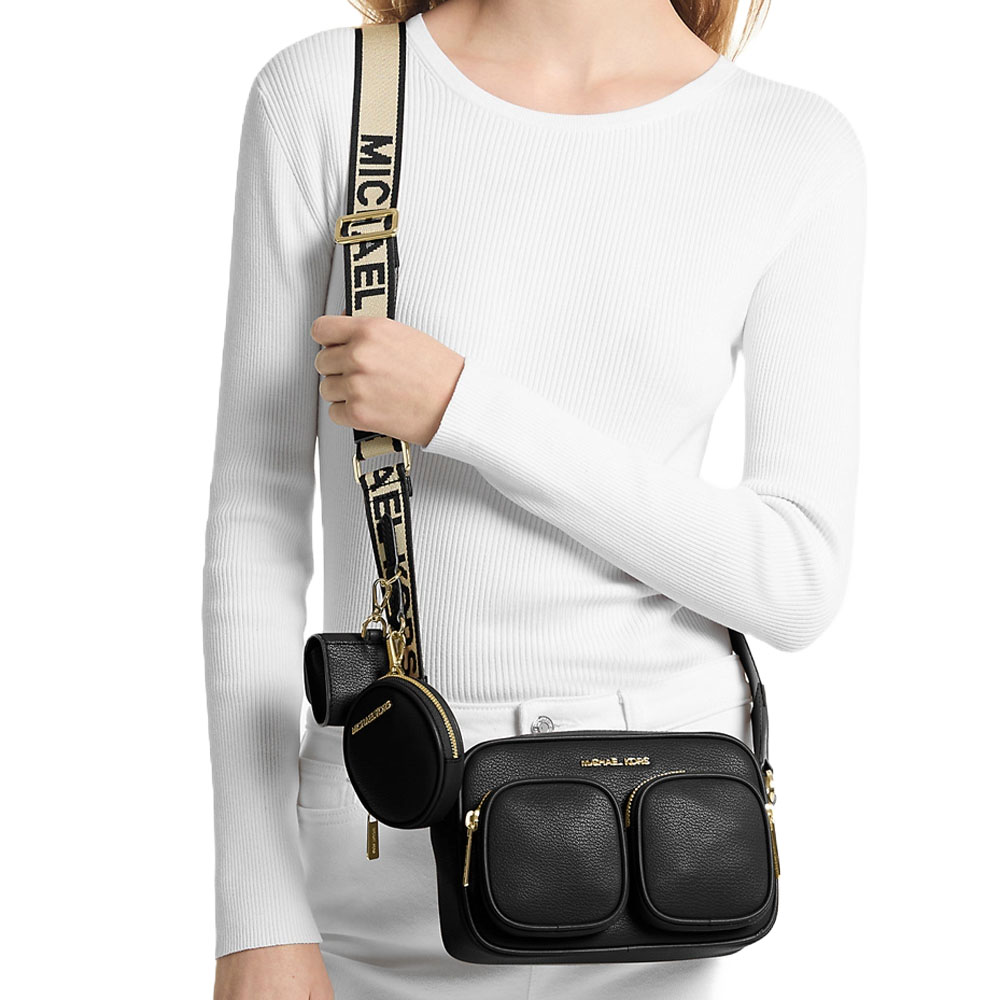Michael Kors Jet Set Medium Leather Crossbody Bag With Case For Apple Airpods Pro® Black # 35S2GTTC6L