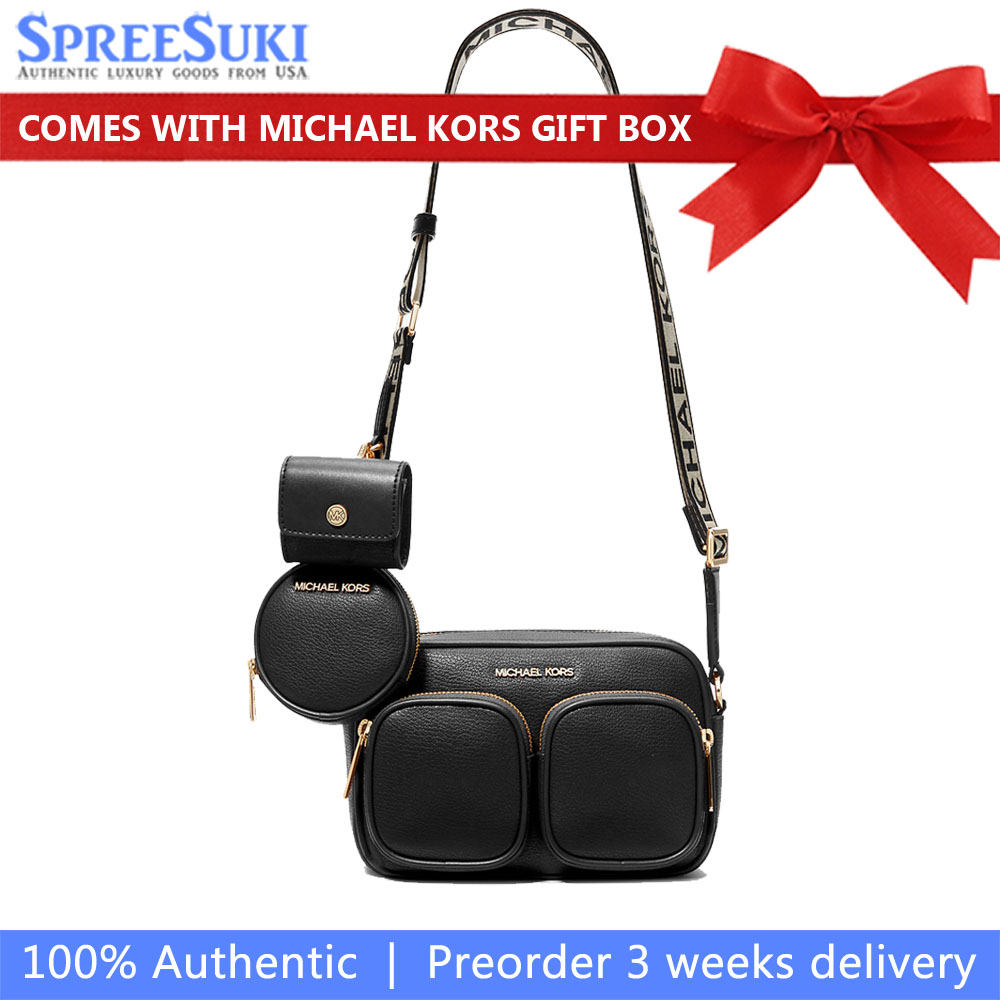 Michael Kors Jet Set Medium Leather Crossbody Bag With Case For Apple Airpods Pro® Black # 35S2GTTC6L