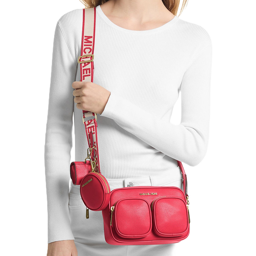 Michael Kors Jet Set Medium Leather Crossbody Bag With Case For Apple Airpods Pro® Bright Red # 35S2GTTC6L