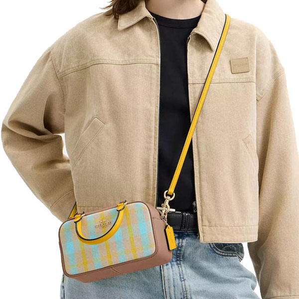 Coach Satchel Crossbody Bag With Plaid Print Bright Maize Multi # CBI90