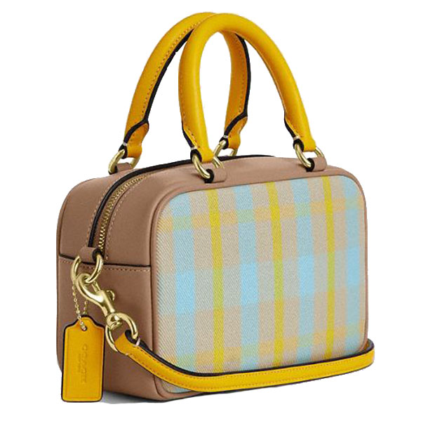 Coach Satchel Crossbody Bag With Plaid Print Bright Maize Multi # CBI90