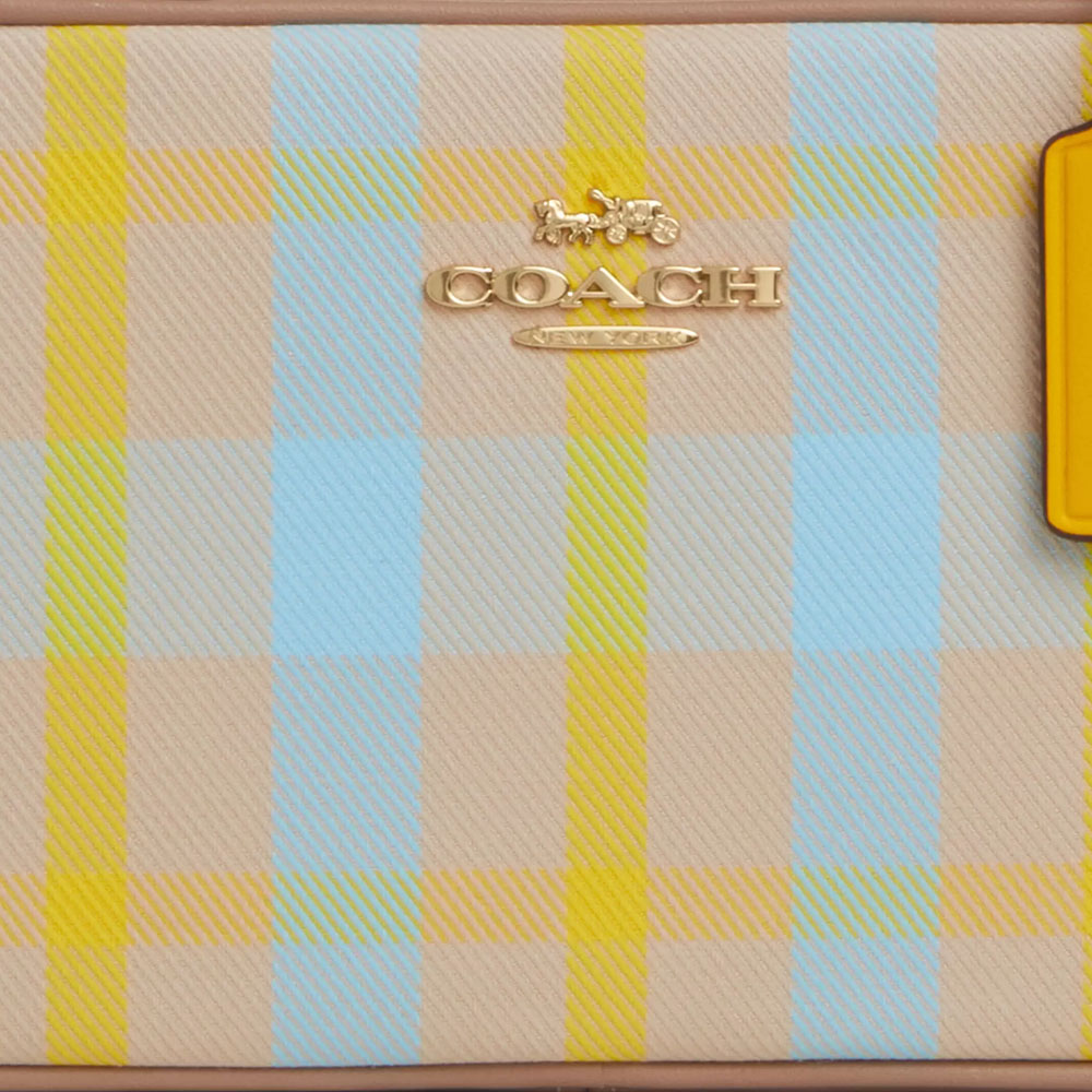 Coach Satchel Crossbody Bag With Plaid Print Bright Maize Multi # CBI90