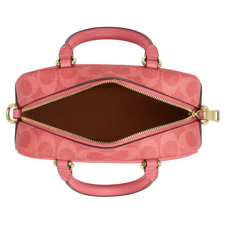 Coach Coach X Peanuts Satchel Crossbody Bag In Signature Canvas With Lucy Bright Coral Multi # CBJ62