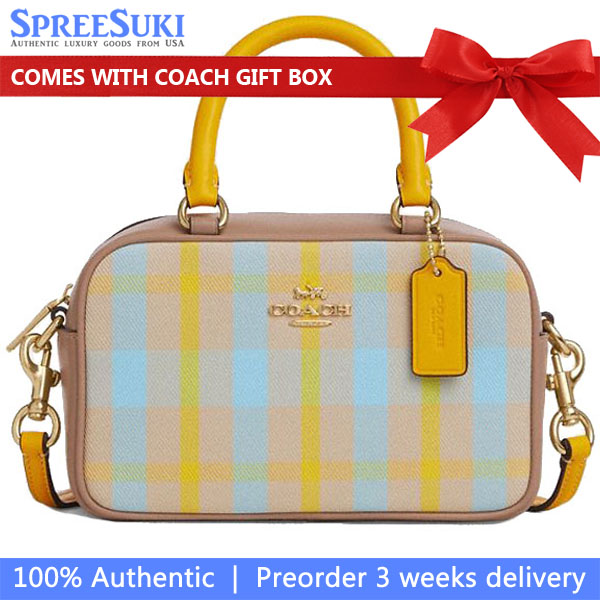 Coach Satchel Crossbody Bag With Plaid Print Bright Maize Multi # CBI90