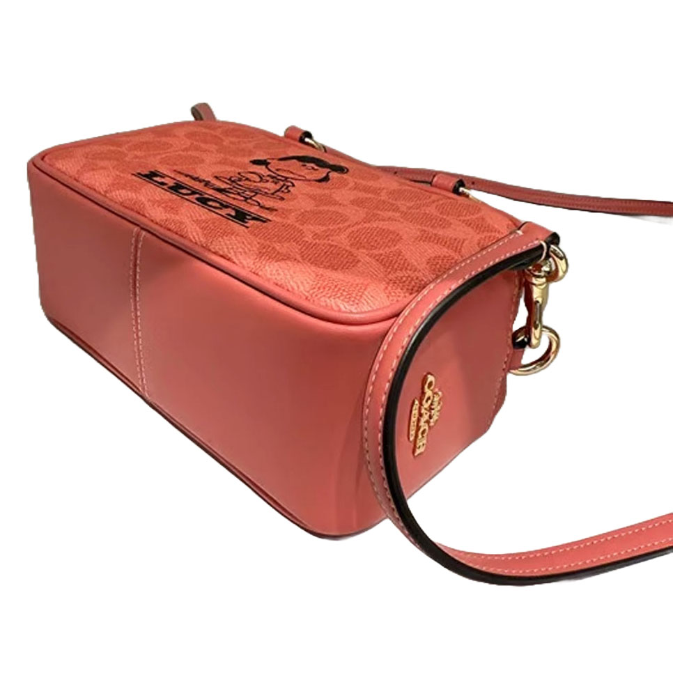 Coach Coach X Peanuts Satchel Crossbody Bag In Signature Canvas With Lucy Bright Coral Multi # CBJ62