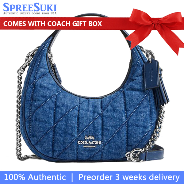 Coach Carmen Mini Crossbody Bag With Quilting Silver Denim # CAK89