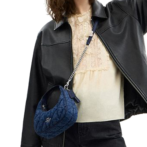 Coach Carmen Mini Crossbody Bag With Quilting Silver Denim # CAK89