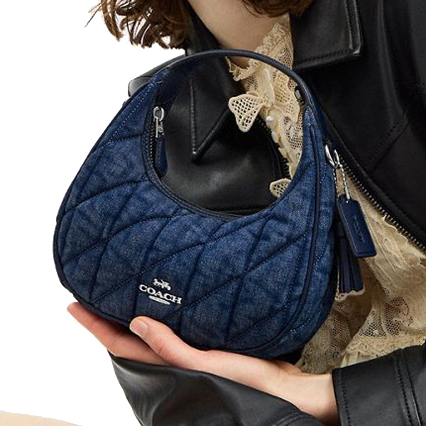 Coach Carmen Mini Crossbody Bag With Quilting Silver Denim # CAK89