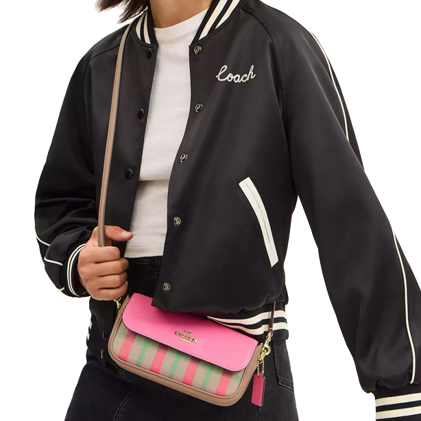 Coach Hailey Flap Bag With Plaid Print Pink Multi # CBI56