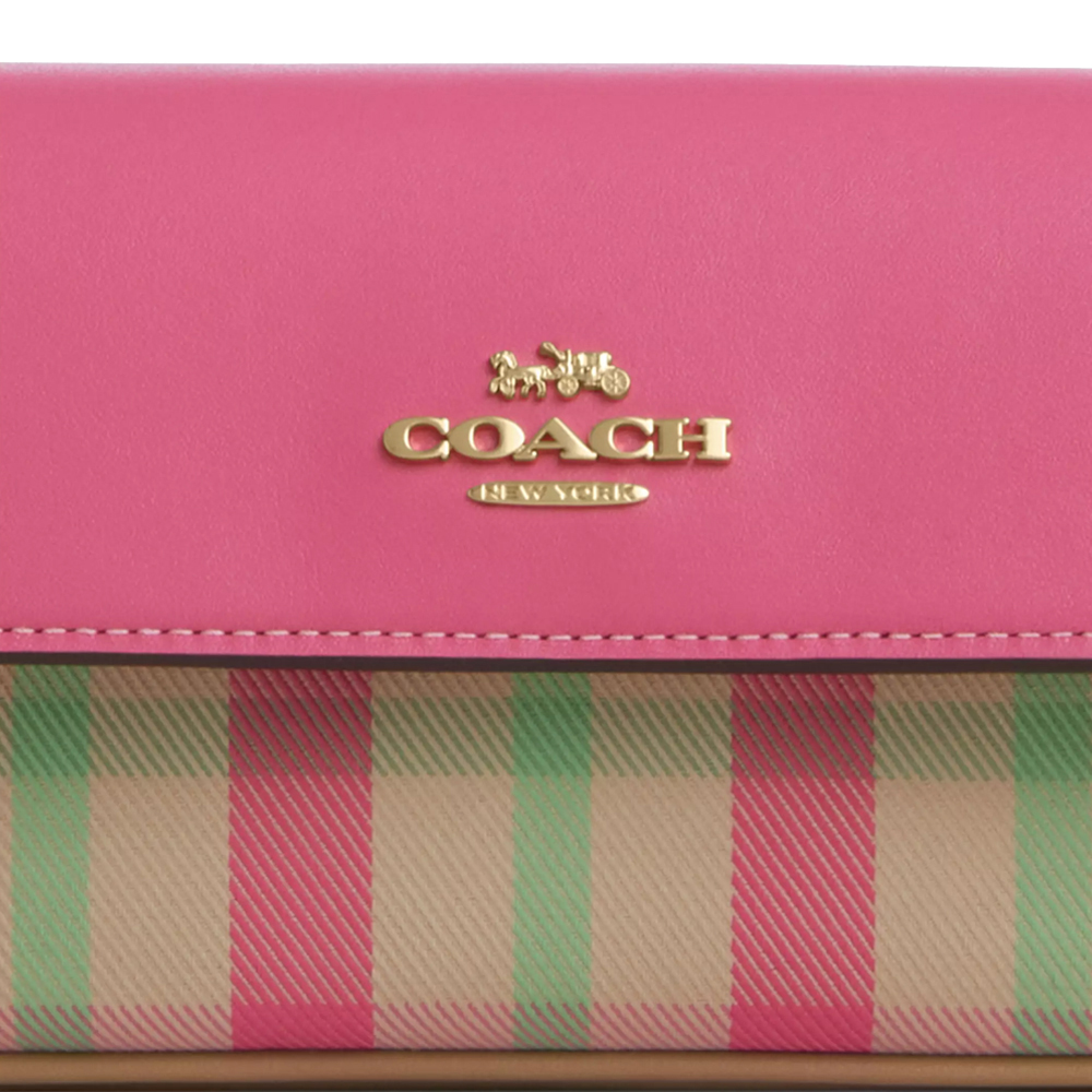 Coach Hailey Flap Bag With Plaid Print Pink Multi # CBI56