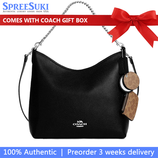Coach Laurel Large Shoulder Bag With Mirror Charm And Pouch Sv Black Tan # CBI93