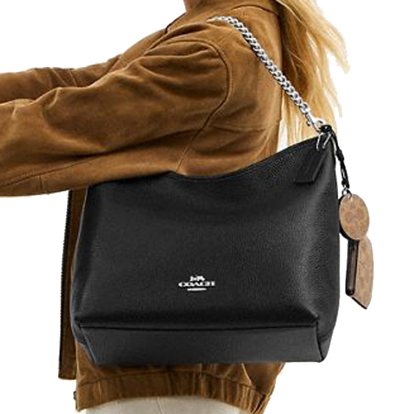 Coach Laurel Large Shoulder Bag With Mirror Charm And Pouch Sv Black Tan # CBI93