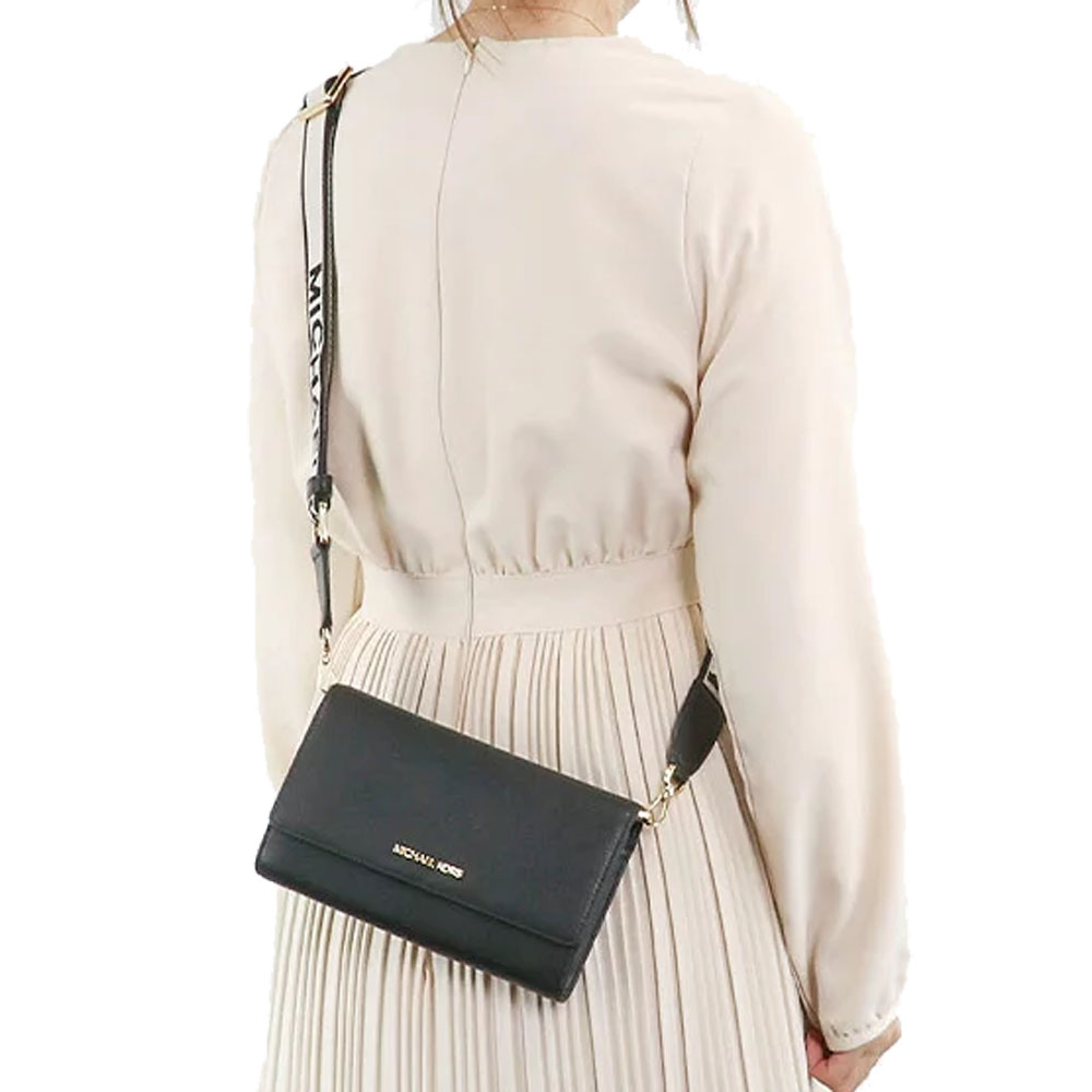 Michael Kors Jet Set Large Leather Crossbody Bag Black # 35F2GTTC8L