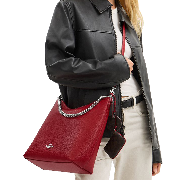 Coach Laurel Large Shoulder Bag With Mirror Charm And Pouch Sv Dark Cardinal Walnut # CBI93