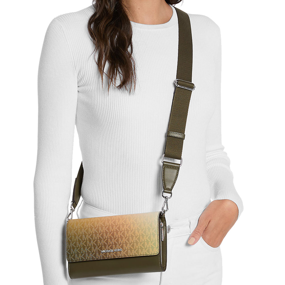 Michael Kors Jet Set Large Ombré Signature Logo Crossbody Bag Olive Combo # 35F5STTC3Y