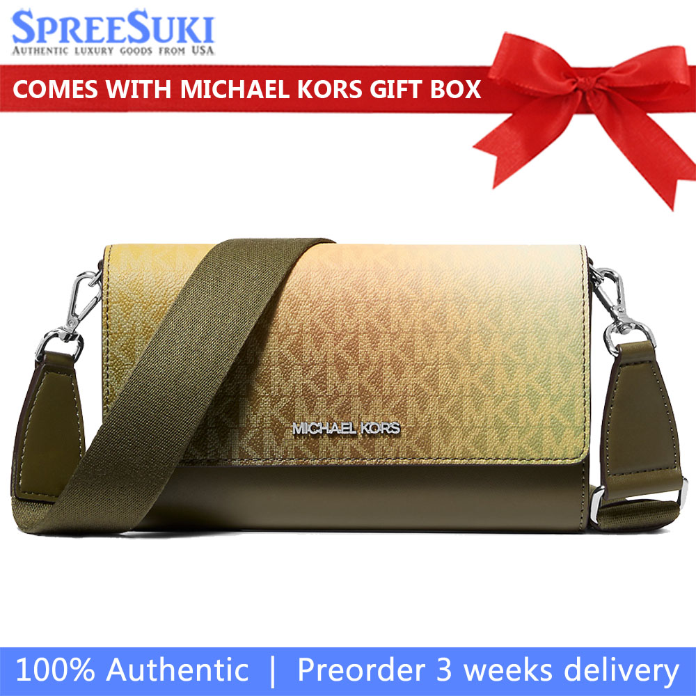 Michael Kors Jet Set Large Ombré Signature Logo Crossbody Bag Olive Combo # 35F5STTC3Y