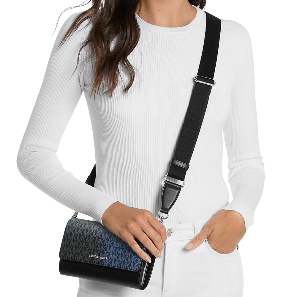 Michael Kors Jet Set Large Ombré Signature Logo Crossbody Bag Black Combo # 35F5STTC3Y