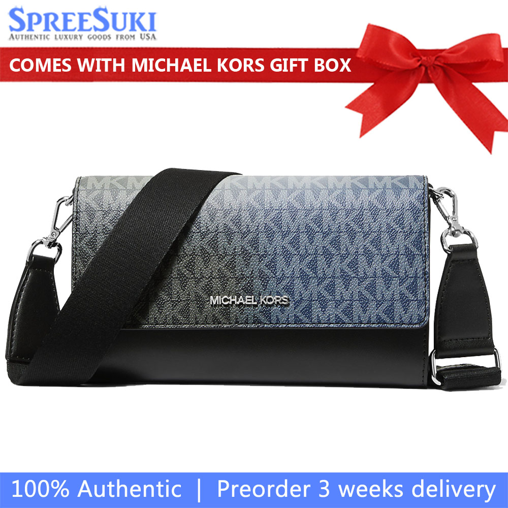 Michael Kors Jet Set Large Ombré Signature Logo Crossbody Bag Black Combo # 35F5STTC3Y