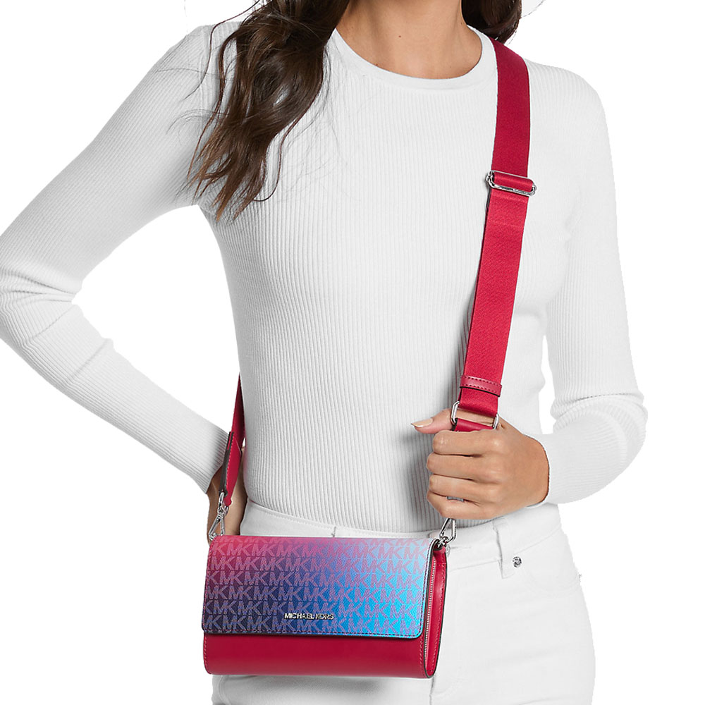 Michael Kors Jet Set Large Ombré Signature Logo Crossbody Bag Dark Raspberry Multi # 35F5STTC3Y