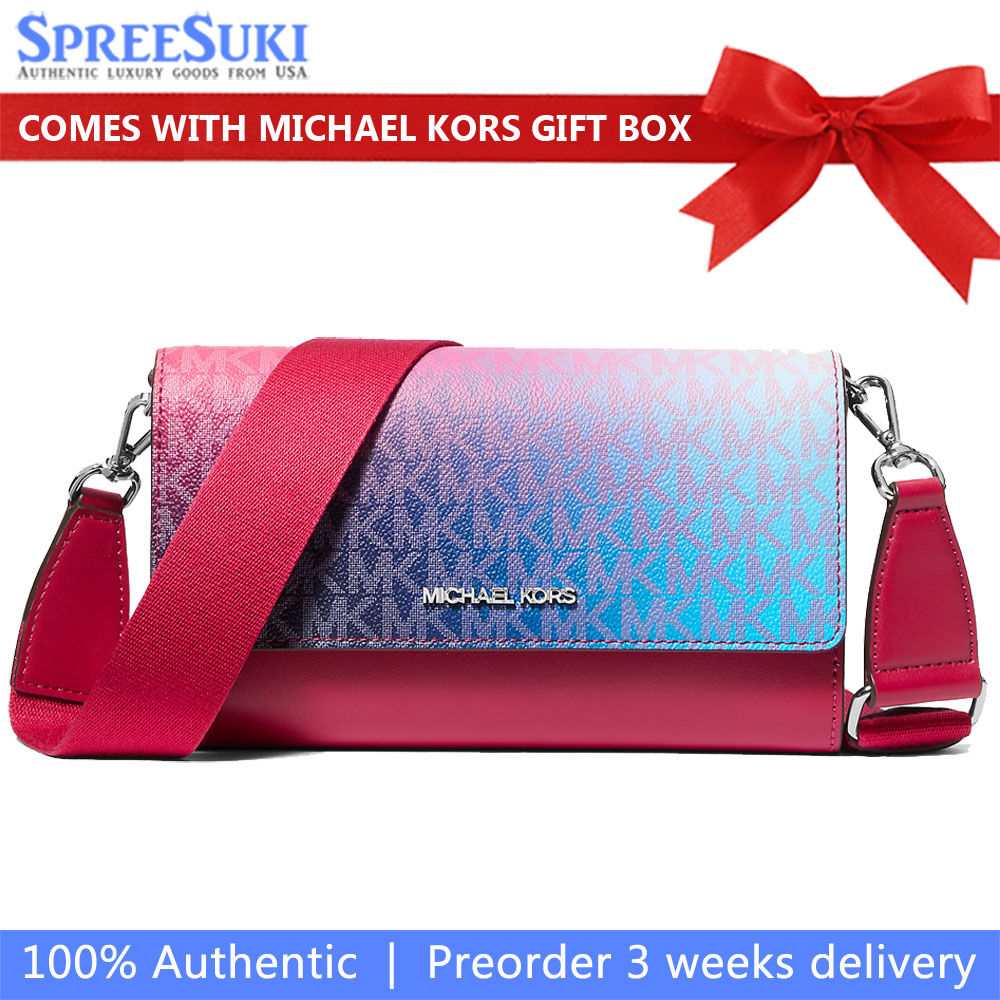 Michael Kors Jet Set Large Ombré Signature Logo Crossbody Bag Dark Raspberry Multi # 35F5STTC3Y