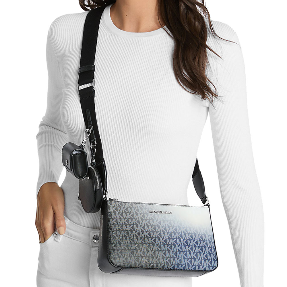 Michael Kors Jet Set Small Ombré Signature Logo Crossbody Bag With Case For Apple Airpods Pro® Black Combo # 35F5STVC1B