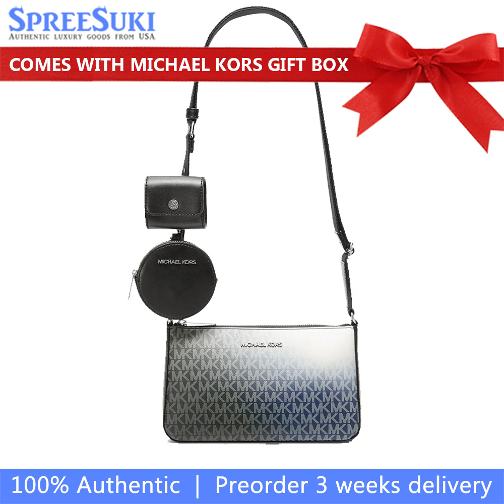 Michael Kors Jet Set Small Ombré Signature Logo Crossbody Bag With Case For Apple Airpods Pro® Black Combo # 35F5STVC1B