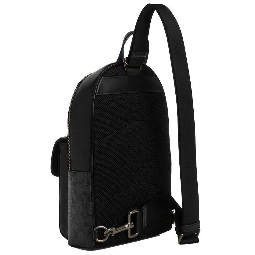 Coach Turnlock Sling Pack In Signature Canvas Gunmetal Charcoal Black # CAJ92