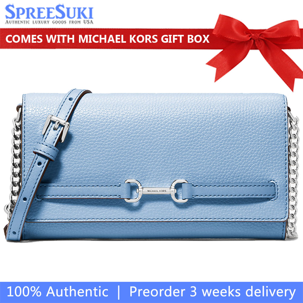 Michael Kors Carson Large Pebbled Leather Convertible Crossbody Bag Light Sky # 35S5S2ZC7L