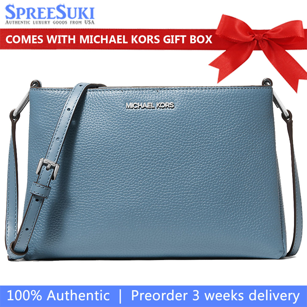 Michael Kors Trisha Medium Pebbled Leather Crossbody Bag Cornflower # 35H1S9TC8L